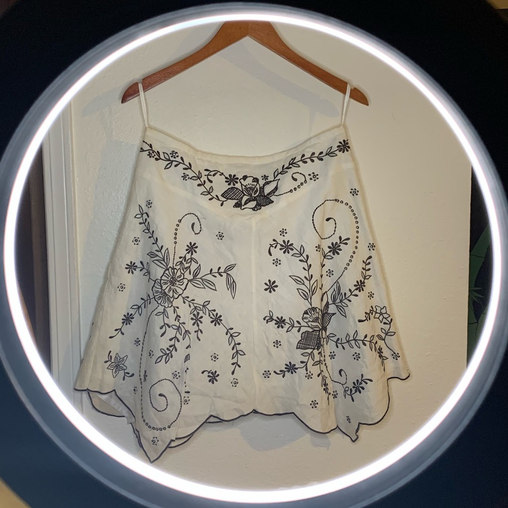 White Linen Skirt with Detailed Embroidery